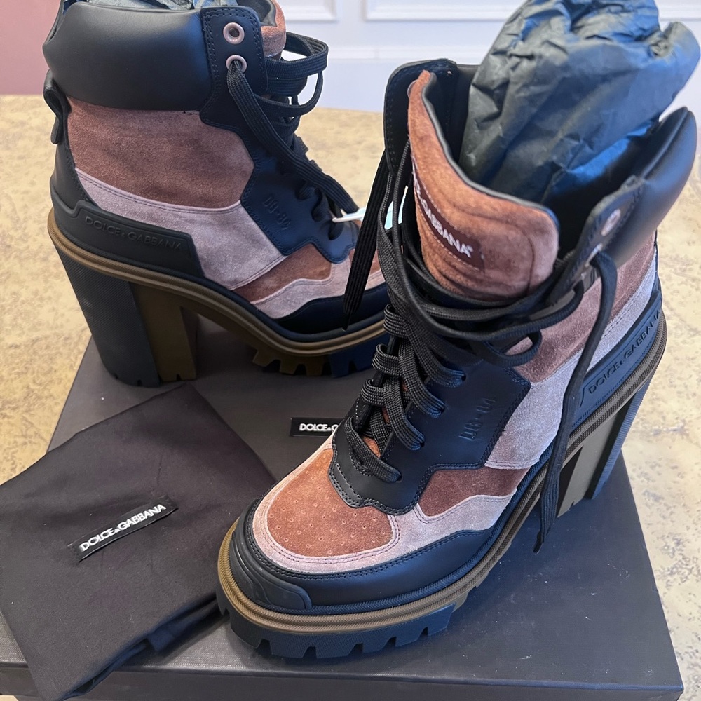Dolce & Gabbana Pink and Black Platform Boots